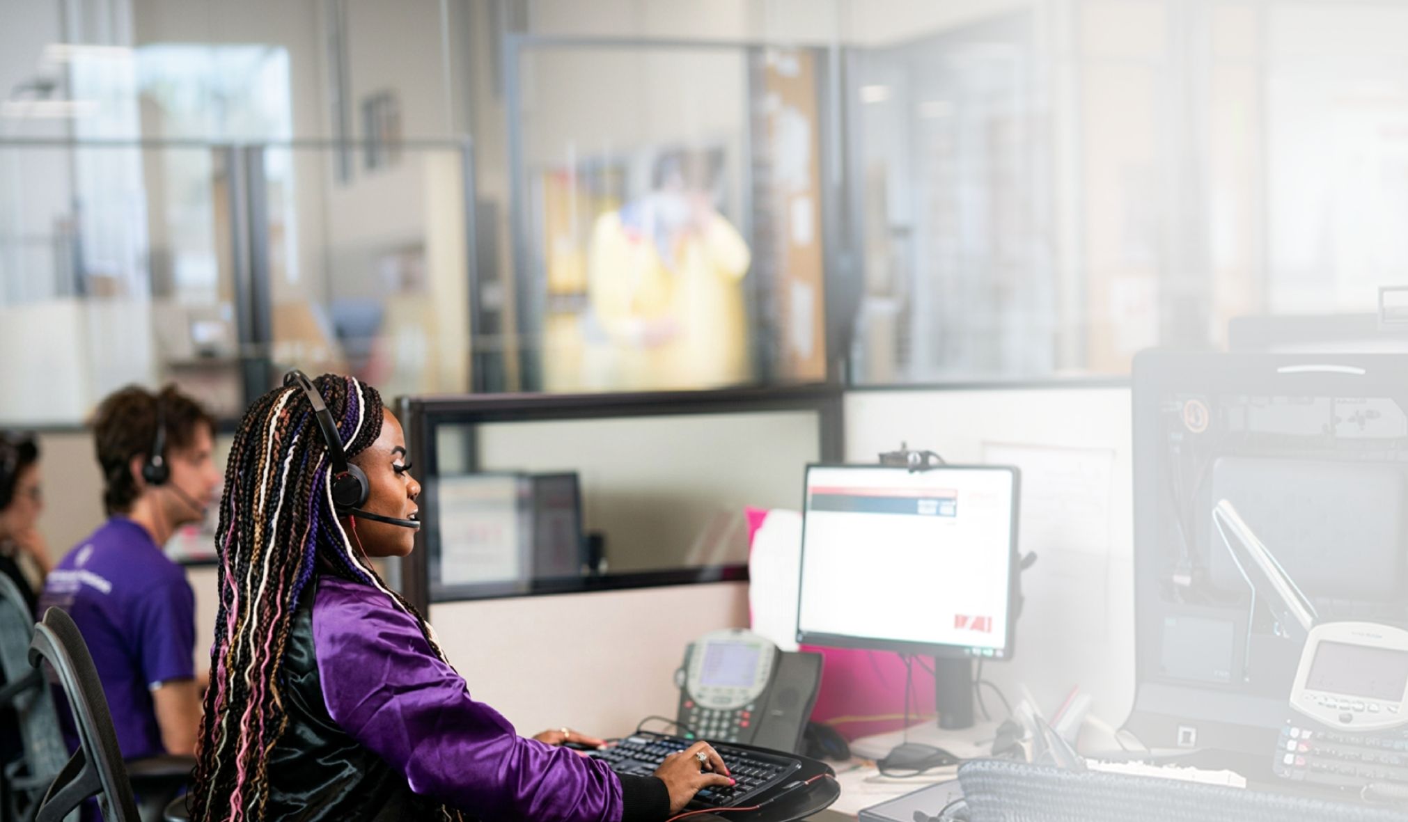 Sales representative working at desk station